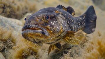 Close-up of a vibrant underwater fish swimming near soft corals in a serene ocean environment photo