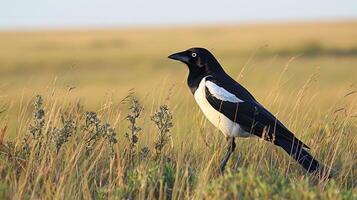 A solitary bird stands gracefully in a sunlit grassy field, showcasing nature's beauty photo