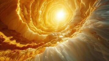 Illuminated Spiral Cave with Warm Tones and Natural Rock Formations Creating a Mystical Atmosphere photo