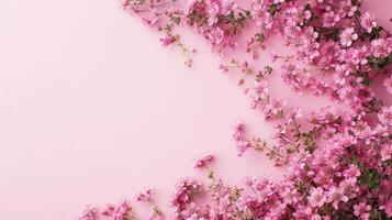Delicate pink cherry blossom branches elegantly arranged on a soft pink background, creating a serene atmosphere photo