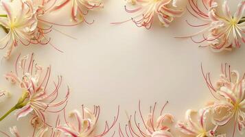 Delicate pink and white flowers arranged in a circular pattern on a soft background photo