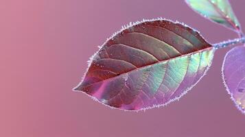 Close-up of a colorful leaf against a soft gradient background showcasing vibrant hues photo