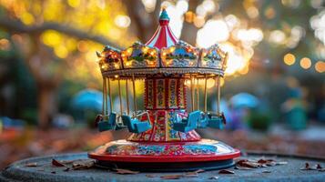 Colorful carousel with illuminated seats in a vibrant outdoor setting during autumn photo