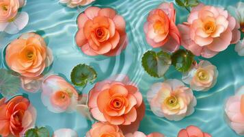 Beautiful floating roses in a serene turquoise water setting, creating a tranquil ambiance photo