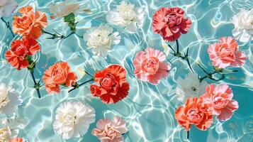 Vibrant flowers floating serenely on a shimmering turquoise pool, creating a tranquil atmosphere photo