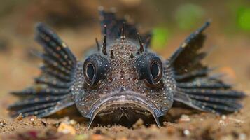 Close-up of a unique underwater fish displaying intricate patterns and textures in its habitat photo