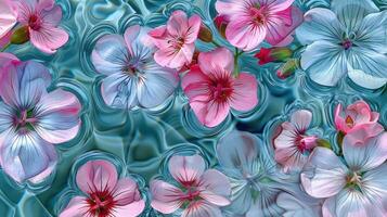Colorful flowers floating on tranquil water surface, creating a serene and vibrant atmosphere photo