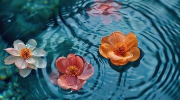 Tranquil scene of colorful flowers floating on serene water surface with gentle ripples photo