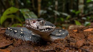 Close-up of a snake in a lush rainforest, showcasing its unique features and habitat photo