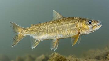 Underwater view of a fish swimming gracefully through a serene aquatic environment photo