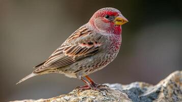 Close-up of a vibrant bird perched on a rock, showcasing its colorful plumage in a natural setting photo
