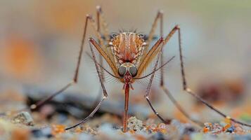 Close-up of a mosquito feeding on a surface with colorful particles in the background photo