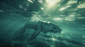 Underwater scene showcasing a serene aquatic mammal swimming gracefully in clear waters photo