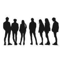 Silhouetted People in Various Poses Standing Together vector