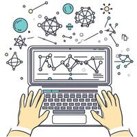 Hands Using Laptop with Financial Charts and Analytics vector