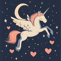 Magical Unicorn with Moon and Stars vector
