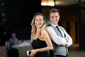Confident Business Duo Radiating Elegance and Professional Charm. photo