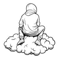 Person Sitting on Clouds in a Calm and Peaceful Scene vector