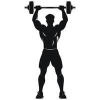 Silhouette of a Man Lifting Dumbbells Overhead in a Strength Pose vector