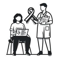 Doctor and Patient Discussing Cancer Awareness Ribbon vector