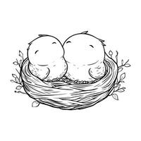 Detailed Sketch of a Bird Nest with Eggs vector