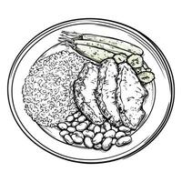 Bowl of Ramen Noodles with Vegetables in Detailed Line Art vector