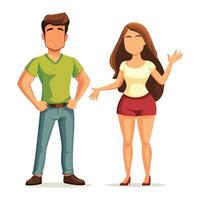 Smiling Couple Standing Together and Waving vector
