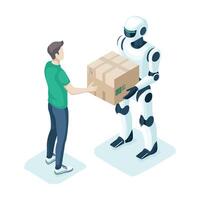 Robot Assisting Human with Package Delivery vector