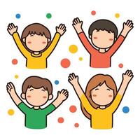 Group of Kids Cheering with Colorful Dots vector