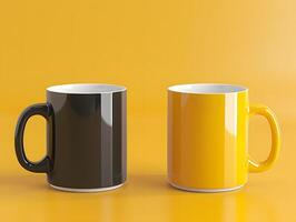 Two mugs on a yellow background photo