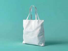 White tote bag mockup on turquoise background photo