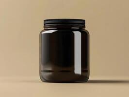 Black jar with lid on a beige background photo