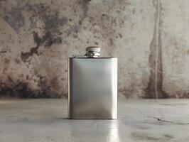 A flask sitting on a table in front of a wall photo