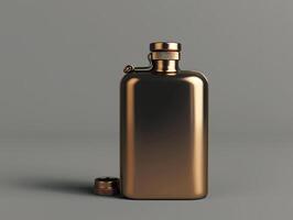 A flask with a metal lid and a wooden handle photo