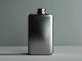 A flask with a metal lid on a table photo