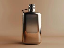 A flask with a metal lid on a brown background photo