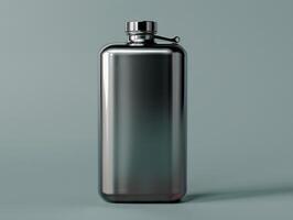 A flask with a black lid on a gray background photo