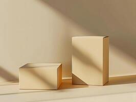 Two boxes sitting on a table with sunlight on them photo