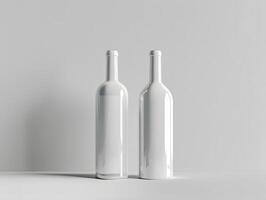 Two empty wine bottles on a table photo