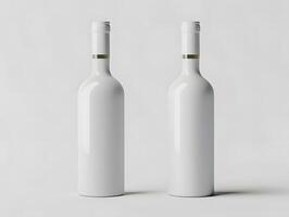 Two empty white wine bottles on a white background photo