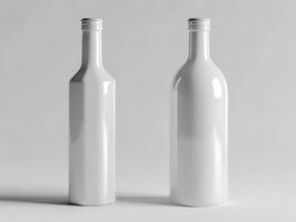 Two empty white wine bottles on a gray surface photo