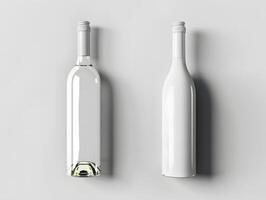 Two empty wine bottles on a white surface photo