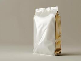 A white paper bag with a silver foil on it photo