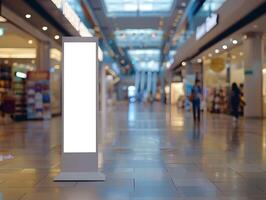 A white light is on a stand in a mall photo