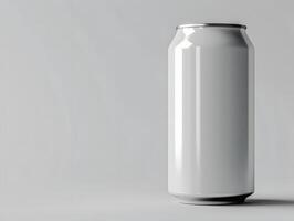 A white can of beer on a gray background photo