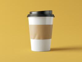 A coffee cup with a lid on a yellow background photo