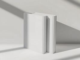 Two white books on a table with the sun shining on them photo