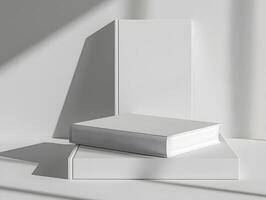 White books on a white surface with a shadow photo