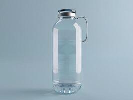 A clear plastic water bottle with a metal handle photo