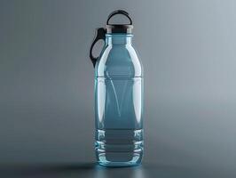 A blue water bottle with a black handle photo